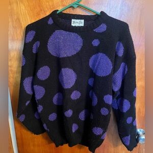 Black and purple polka dots vintage 80’s helen sue sweater size 8 small med